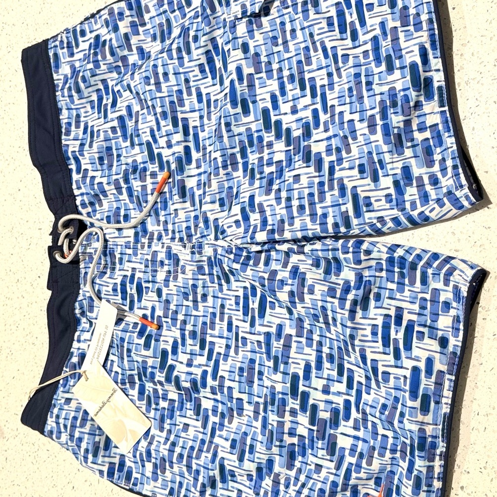 Tommy Bahama Blue and Black Board Shorts Geometric Design